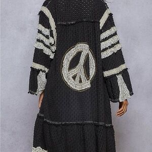 POL Black and Cream Women's Duster with Peace patch